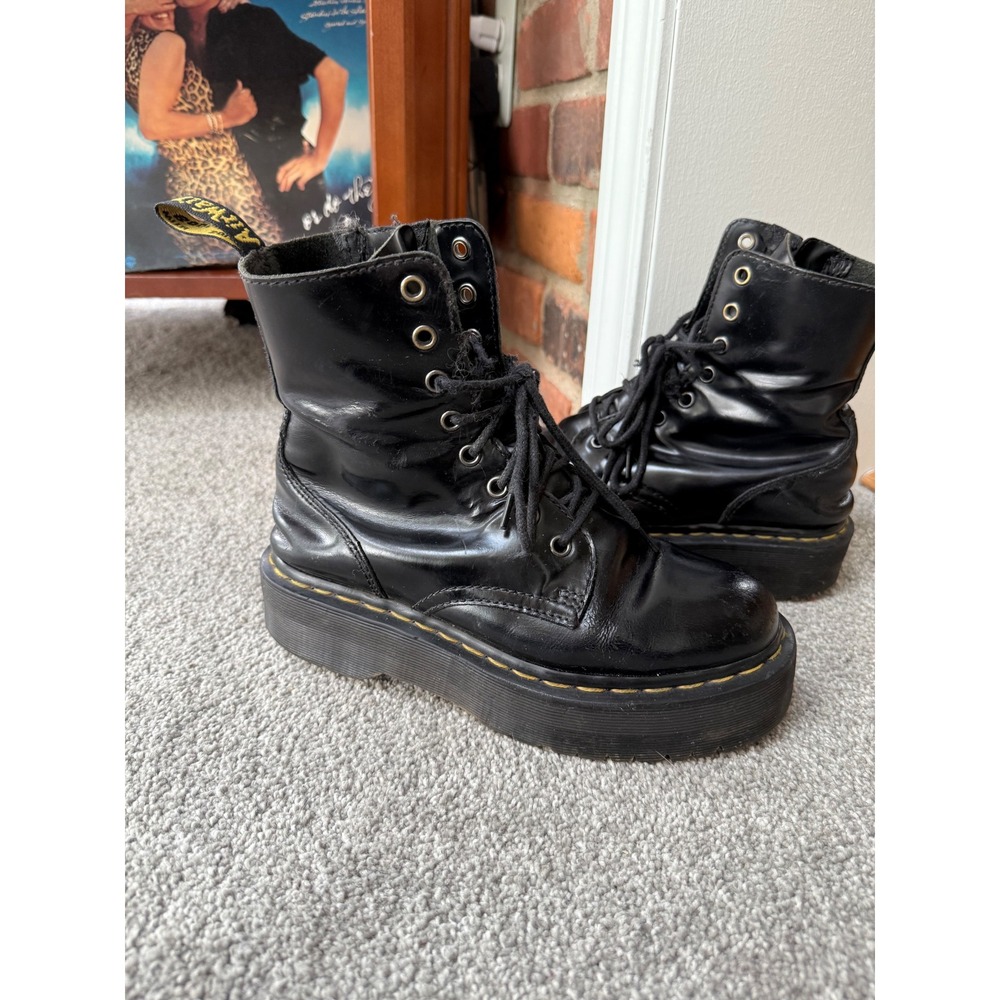 Dr. Martens Jadon Black Polished Leather Platform 8-Eye Boots Ankle Zip